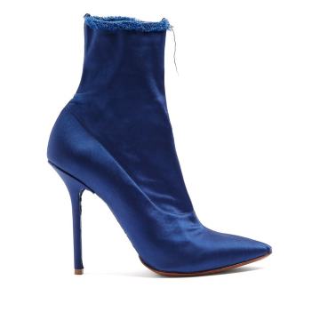 Raw-edge satin ankle boots