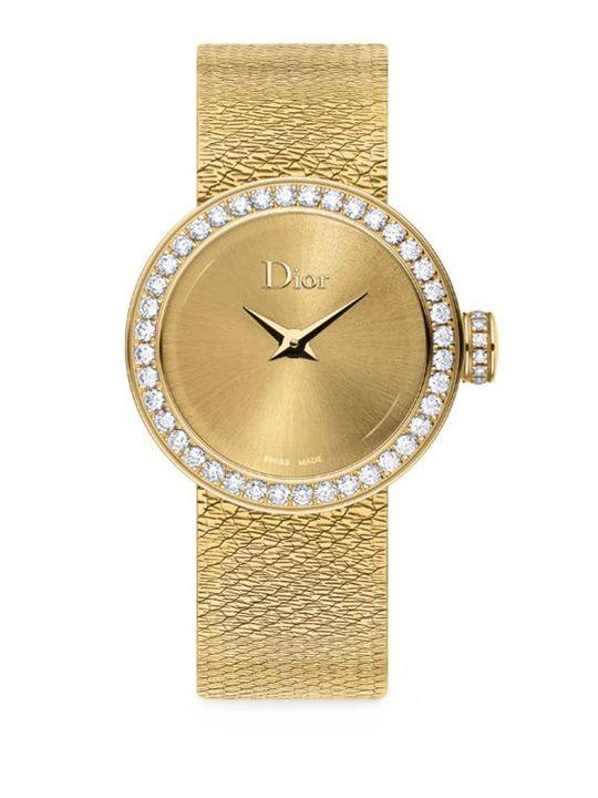 La D de Dior Diamond &amp; 18K Yellow Gold Bracelet Watch展示图