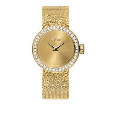 La D de Dior Diamond &amp; 18K Yellow Gold Bracelet Watch