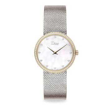 La D de Dior Diamond, Mother-Of-Pearl &amp; Stainless Steel Watch