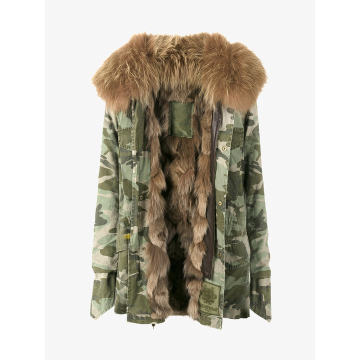 Short camouflage fur lined parka