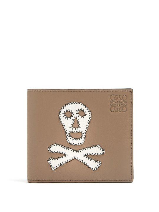 Skull-patch leather bi-fold wallet展示图