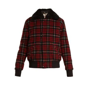 Checked wool-blend bomber jacket