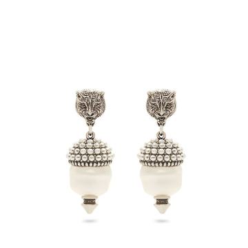 Feline faux-pearl clip-on earrings