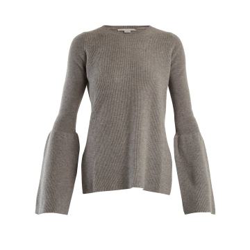 Flare-sleeved wool sweater