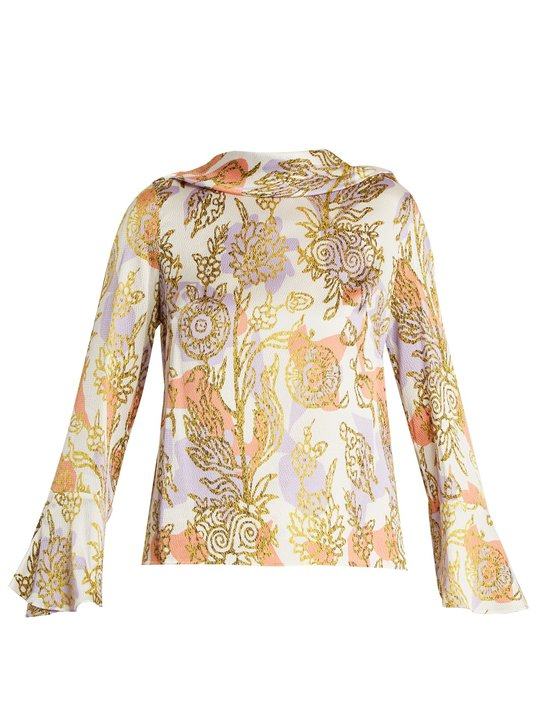 Roll-neck floral-print silk blouse展示图