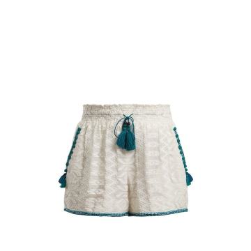 Zigzag embroidered cotton and silk-blend shorts