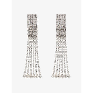 silver rectangular crystal drop earrings