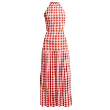Halterneck gingham stretch-knit dress