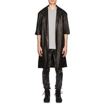 Crop-Sleeve Leather Coat
