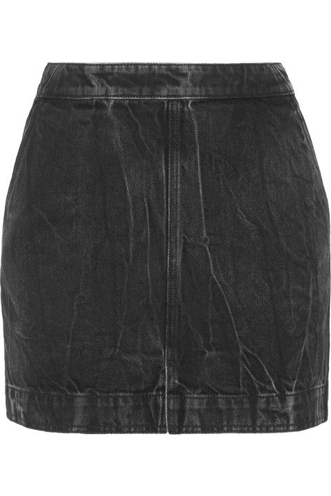 Zip Front Marble Wash Denim Skirt展示图