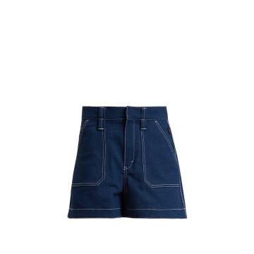 Contrast-stitch high-rise denim shorts
