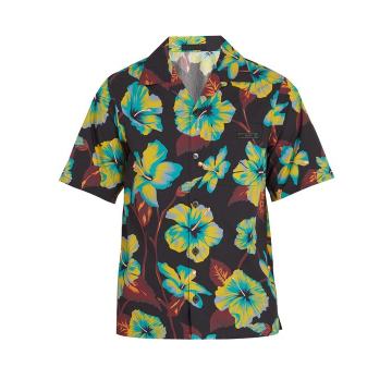 Floral-print cotton bowling shirt