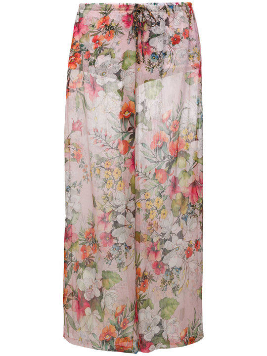 sheer floral flared trousers展示图