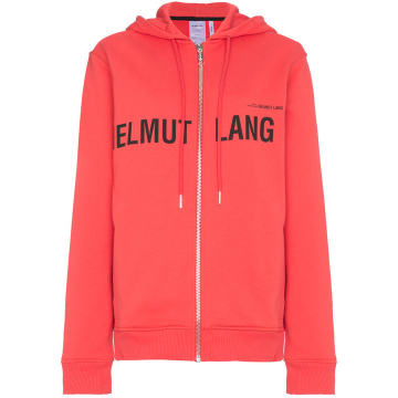 red campaign print cotton zip hoodie