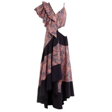 Asymmetric paisley-print cotton dress