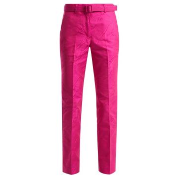 Belted mid-rise moire trousers