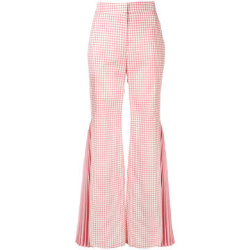 gingham pleated flared trousers