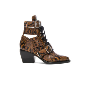 Rylee Python Print Leather Lace Up Buckle Boots