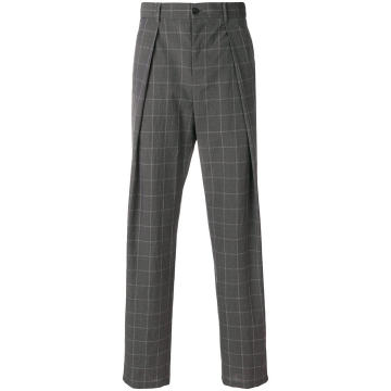 pleated checked trousers