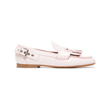 Pink patent leather brogues with tassels