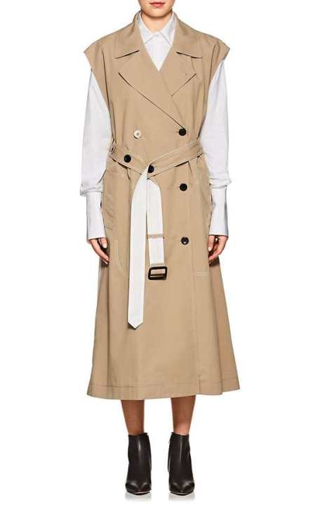 Belted Cotton Sleeveless Double-Breasted Trench Coat展示图