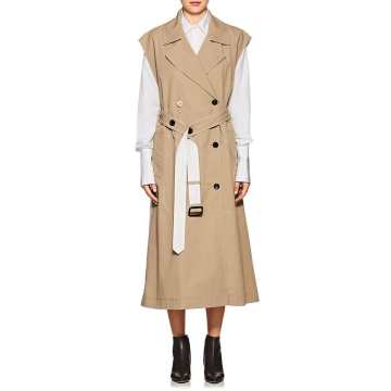 Belted Cotton Sleeveless Double-Breasted Trench Coat