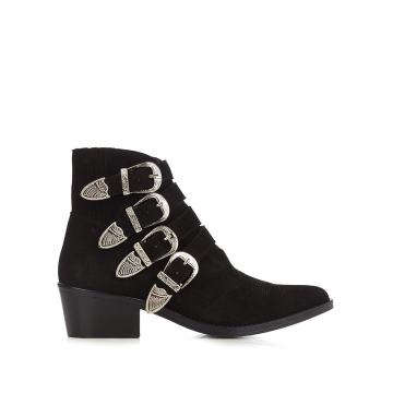 Buckle suede ankle boots
