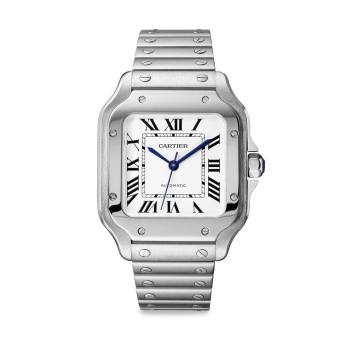 Santos de Cartier Medium Steel Leather Strap Watch