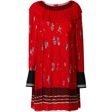 zigzag embroidered pleated dress