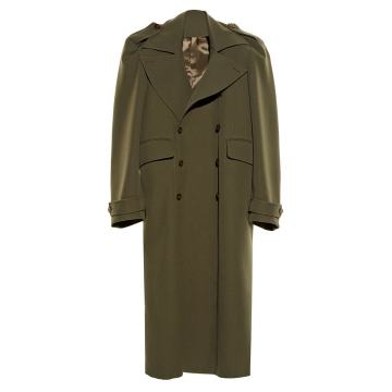Exaggerated-shoulder twill coat