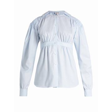 Sailor-collar smocked oxford-cotton blouse