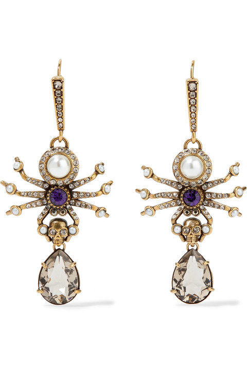 施华洛世奇水晶、人造珍珠、金色耳环展示图
