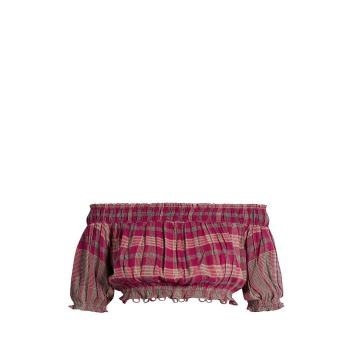 Oeste off-the-shoulder plaid cropped top