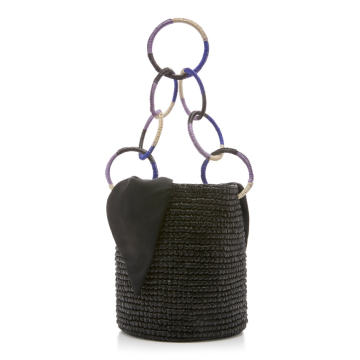 M'O Exclusive Medium Ring Embellished Straw Bucket