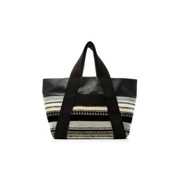 Fringed Leather, Suede and Jacquard Tote
