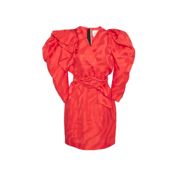 Puff-Sleeve Linen-Blend Mini Dress