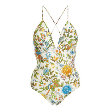 Plunge Crossover Back One Piece Swimsuit