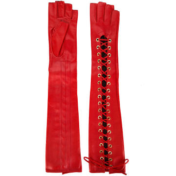 lace-up fingerless long gloves