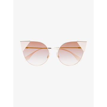 Gold Metallic Rose Tinted Cat Eye Sunglasses