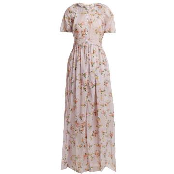 Lace insert floral-print cotton dress