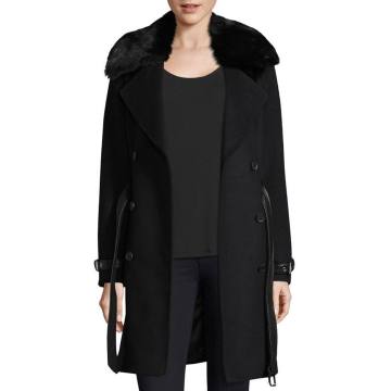 Trench Coat with Detachable Fur Collar