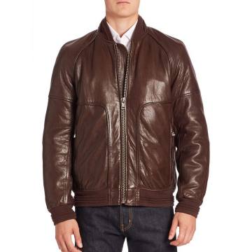 Hughes Leather Fur-Lined Moto Jacket