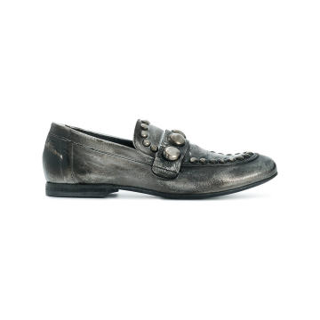 distressed studded loafers