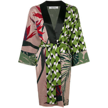 contrast print kimono