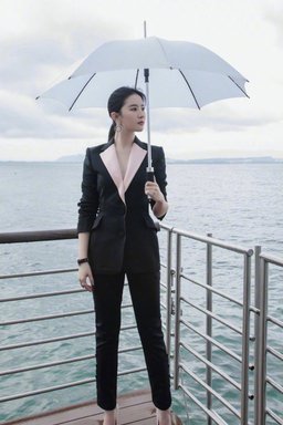 2019年8月7日，湖边撑伞，刘亦菲