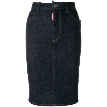 knee-length denim pencil skirt