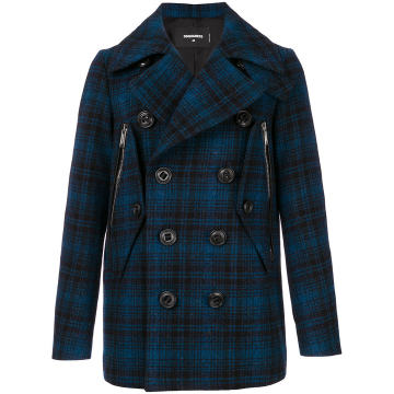 checked double breasted coat