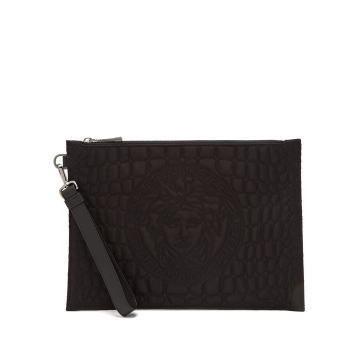 Crocodile-quilted logo-embellished crepe pouch