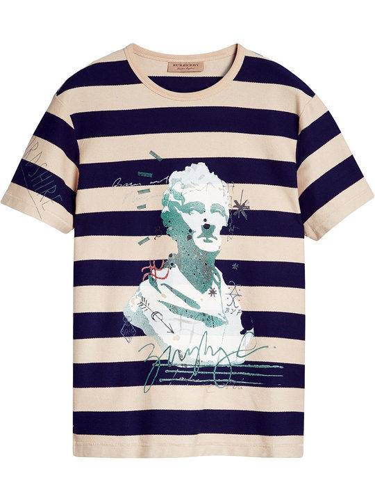 Bust Print Striped Cotton T-shirt展示图